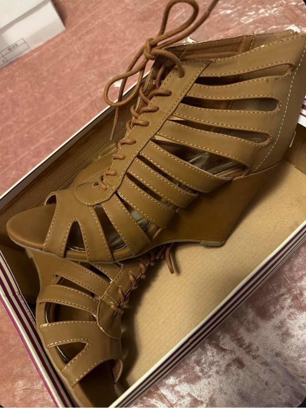 Women’s Tan Lace-Up Wedge Sandals